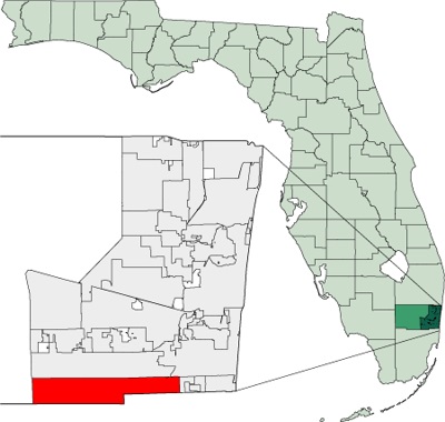 Map showing location of Miramar, Florida